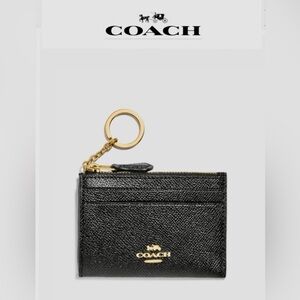 Coach Mini Skinny Id Case #88250 Crossgrain leather. Black/gold NWT